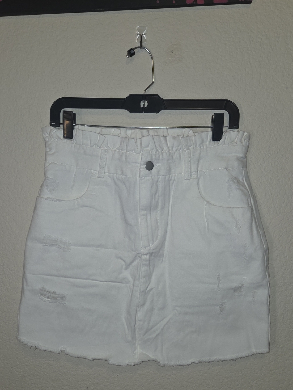 White Distressed Mini Skirt - Casual Women's Skirt